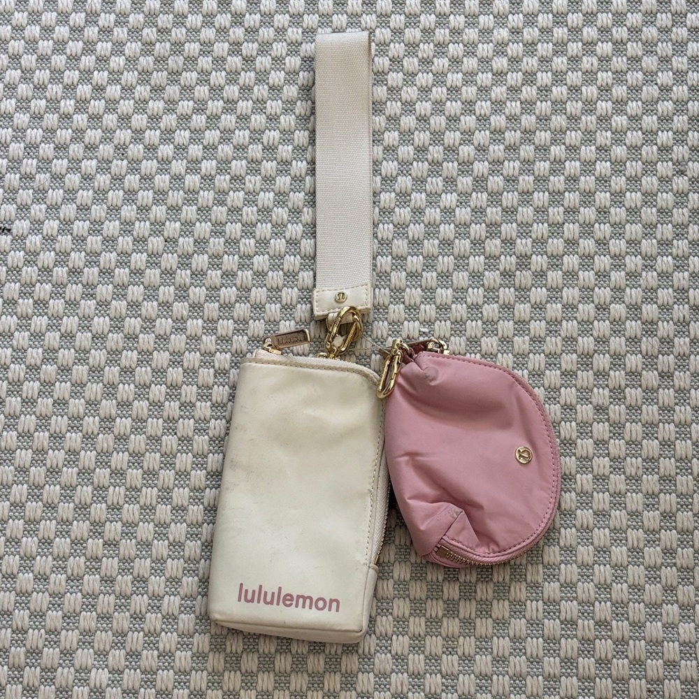 Lululemon Cream Wristlet with Gold Zipper